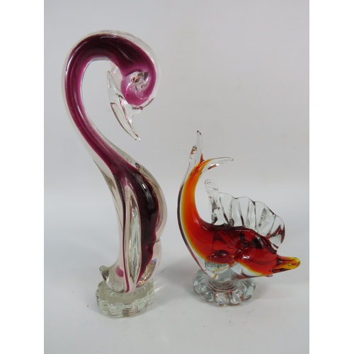 66 - Murano uranuim art glass duck and fish, the tallest measures, 8.5