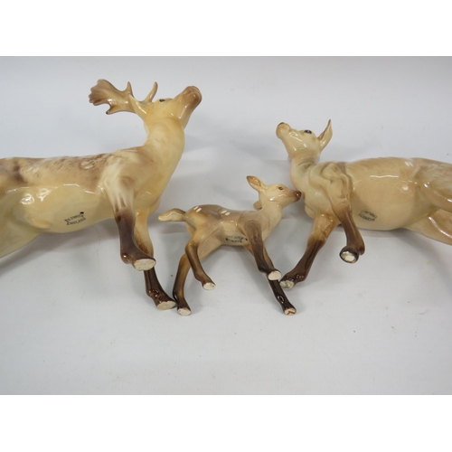 67 - Beswick Deer Family figurines, Stag, Doe and Fawn.