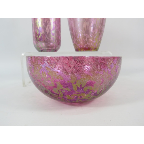 68 - Three pieces of Pink Iridescent Royal Brierley studio art glass, the tallest measures 7