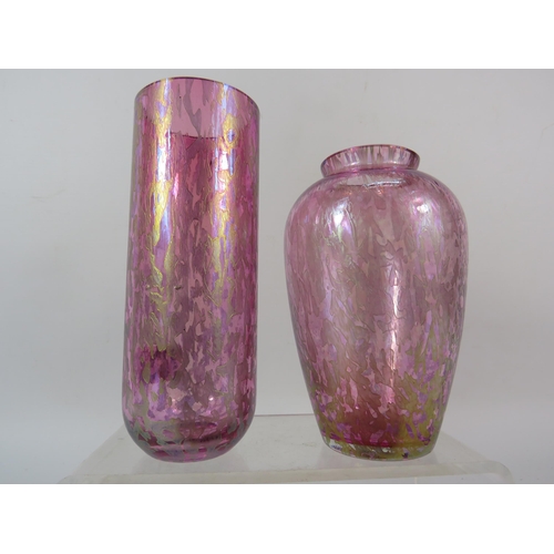 68 - Three pieces of Pink Iridescent Royal Brierley studio art glass, the tallest measures 7