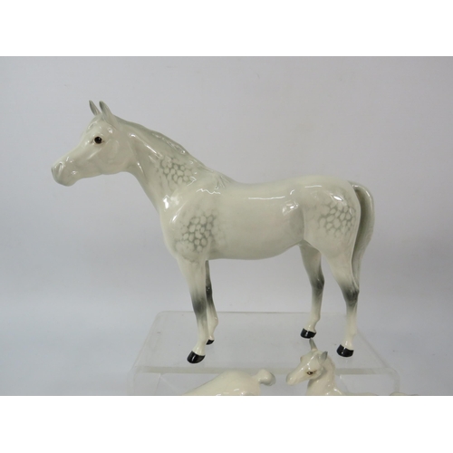 75 - Beswick Grey Arab Bahram horse figurine plus two grey foals.