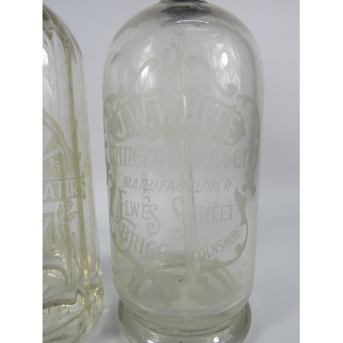 92 - Two Local intrest vintage glass Soda syphons, Grimsby and Brigg.