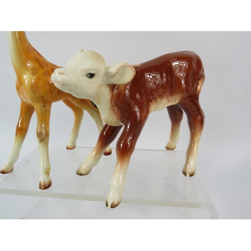 113 - Three Beswick figurines, Large Kingfisher, Hereford calf and Giraffe calf.