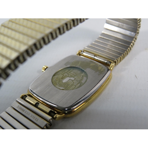 133 - Gents Gold tone Omega DeVille quartz wristwatch with stainless steel expanding strap, will require n... 