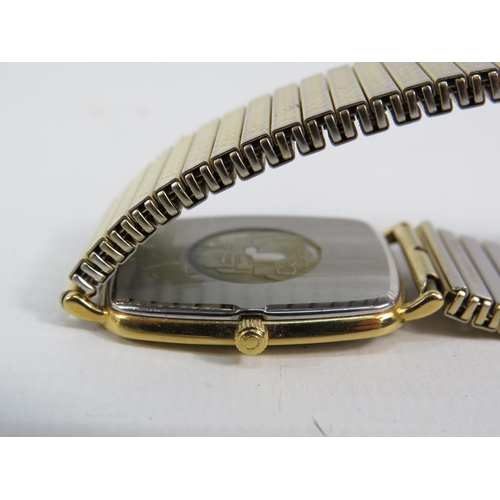 133 - Gents Gold tone Omega DeVille quartz wristwatch with stainless steel expanding strap, will require n... 