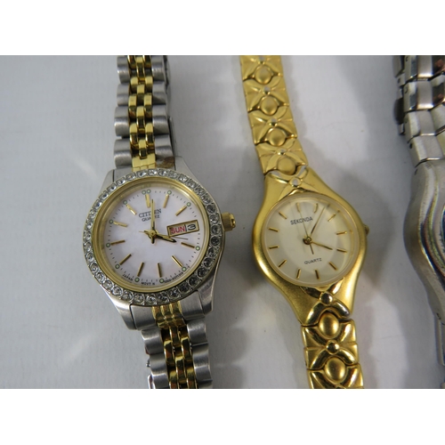 136 - Four ladies quartz wristwatches including Citizen and Sekonda.