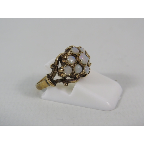 138 - Vintage 9ct Gold opal cluster ring, finger size 