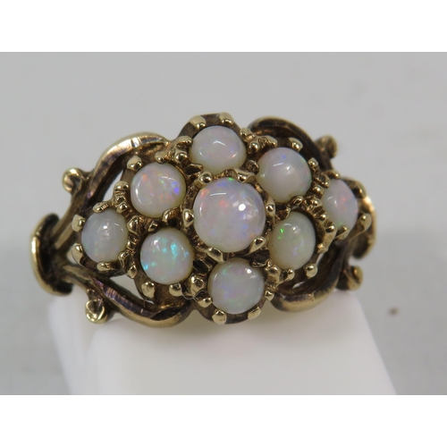 138 - Vintage 9ct Gold opal cluster ring, finger size 