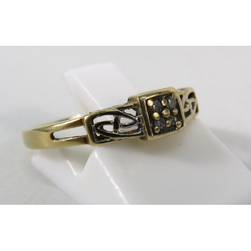 145 - 9ct Gold diamond set celtic style ring, finger size 