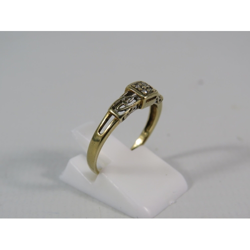 145 - 9ct Gold diamond set celtic style ring, finger size 