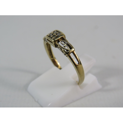 145 - 9ct Gold diamond set celtic style ring, finger size 