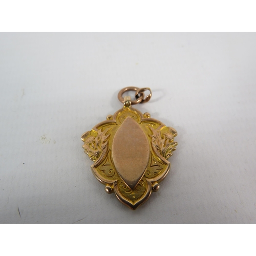 153 - 9ct solid gold Fob Birmingham 1909, 9.7 grams.