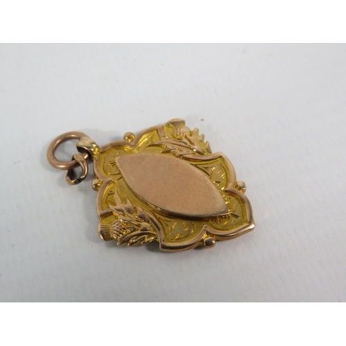 153 - 9ct solid gold Fob Birmingham 1909, 9.7 grams.