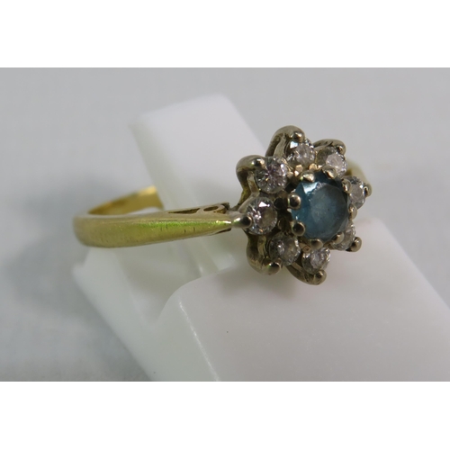 157 - 18ct Gold Aquamarine and Diamond ring, Finger size J. 2.2 grams.