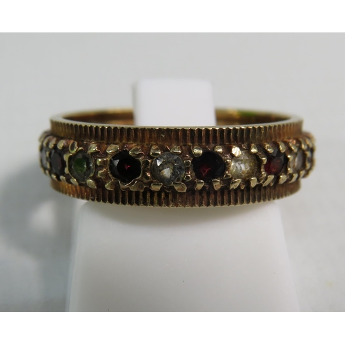 160 - 9ct Gold Garnet and clear stone eternity ring, finger size 