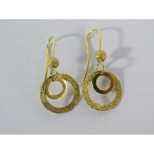 168 - 9ct Gold circle drop earrings, 1.9 grams.