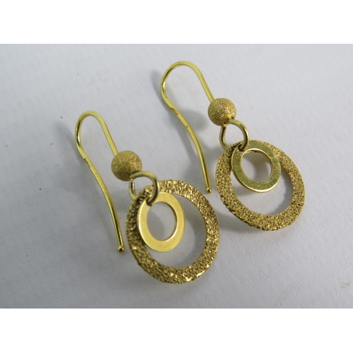 168 - 9ct Gold circle drop earrings, 1.9 grams.