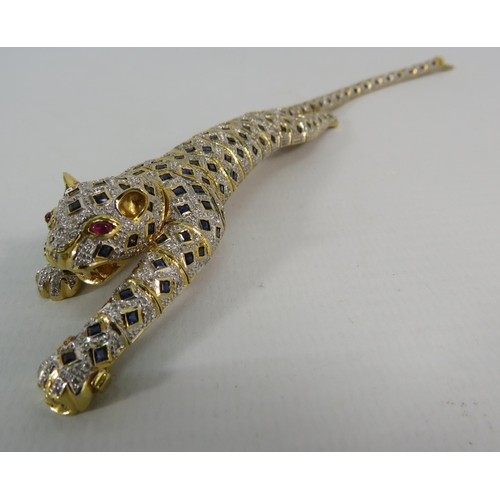 171 - 18ct gold articulating panther bracelet / brooch set with 1.34 cts of Diamonds, 4.84cts of Sapphires... 