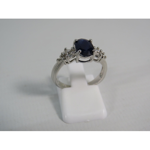 174 - 9ct White Gold Sapphire and Diamond ring, with certificate, finger size 