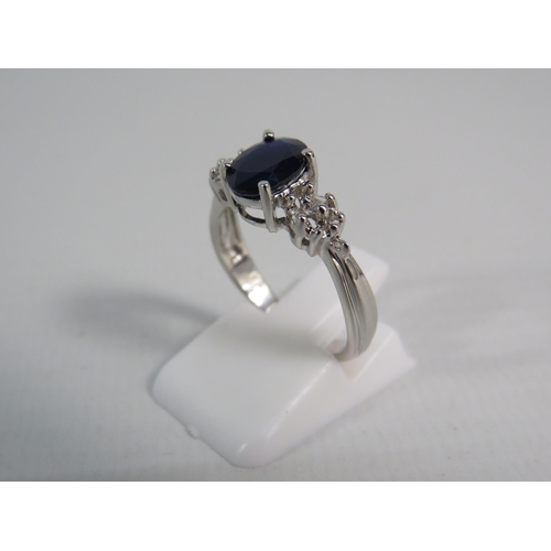 174 - 9ct White Gold Sapphire and Diamond ring, with certificate, finger size 