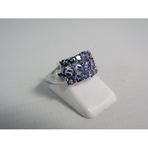 177 - 9ct White Gold Tanzanite & Amethyst cluster ring, finger size 