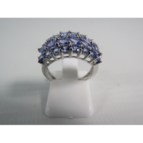 177 - 9ct White Gold Tanzanite & Amethyst cluster ring, finger size 