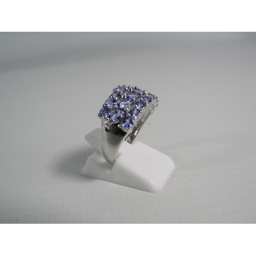 177 - 9ct White Gold Tanzanite & Amethyst cluster ring, finger size 