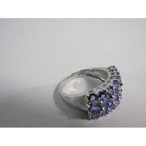 177 - 9ct White Gold Tanzanite & Amethyst cluster ring, finger size 