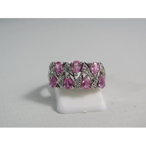 178 - 9ct White Gold Pink Sapphire and Diamond ring with certificate, finger size 