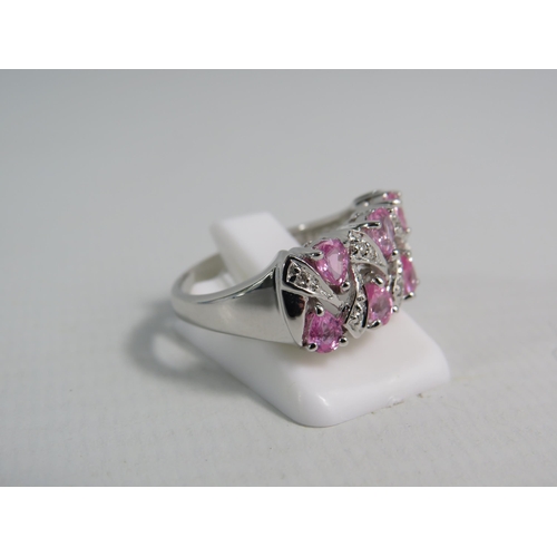 178 - 9ct White Gold Pink Sapphire and Diamond ring with certificate, finger size 