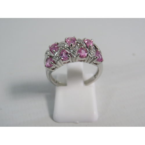 178 - 9ct White Gold Pink Sapphire and Diamond ring with certificate, finger size 