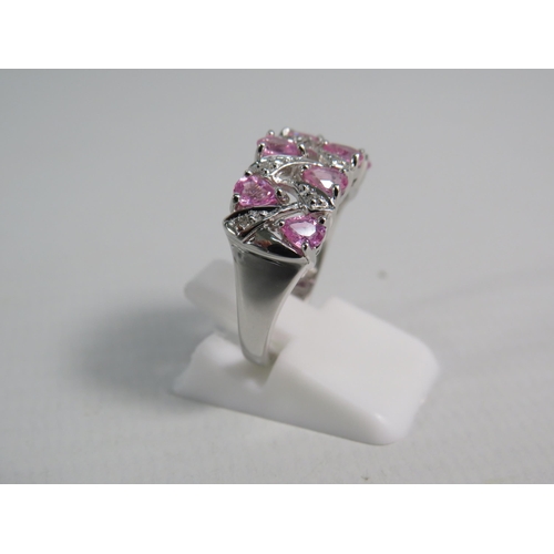 178 - 9ct White Gold Pink Sapphire and Diamond ring with certificate, finger size 