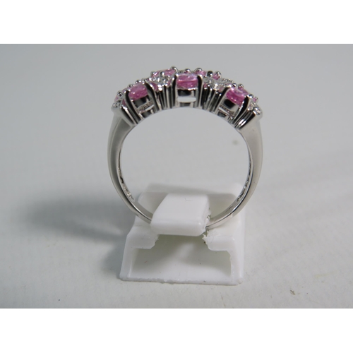 178 - 9ct White Gold Pink Sapphire and Diamond ring with certificate, finger size 