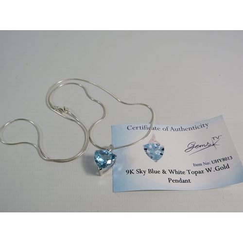 181 - 9ct White Gold Sky Blue Topaz Pendant on a 925 sterling silver chain.