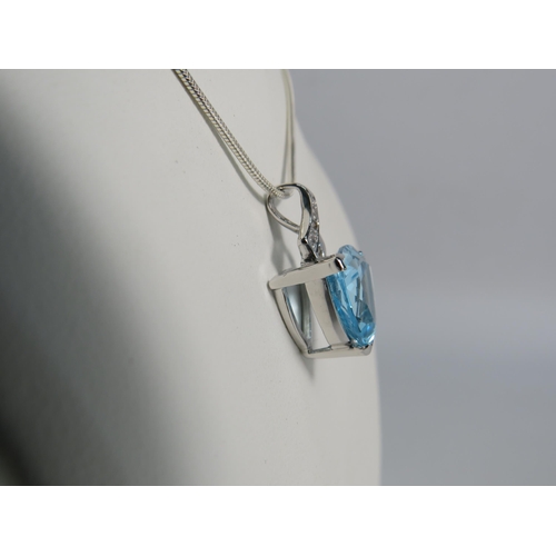 181 - 9ct White Gold Sky Blue Topaz Pendant on a 925 sterling silver chain.