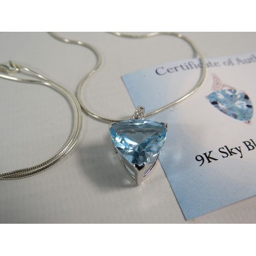 181 - 9ct White Gold Sky Blue Topaz Pendant on a 925 sterling silver chain.