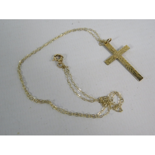 190 - 9ct Yellow Gold Crucifix and trace chain, 1.4 grams.