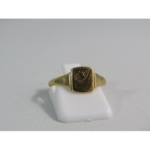 191 - 9ct Yellow gold ladies signet ring, finger size 