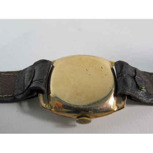 193 - Vintage 1940s Bernex 9ct gold mechanical wristwatch with leather strap in running order.