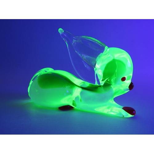 210 - Murano Uranium glass rabbit or deer by Ferro & Lazzarini, 4