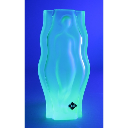 217 - Desna art deco style nude lady blue uranium glass vase, 5 3/4