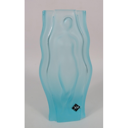 217 - Desna art deco style nude lady blue uranium glass vase, 5 3/4