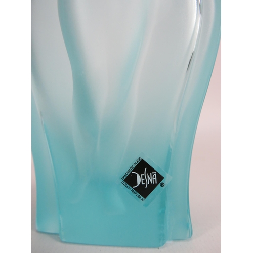 217 - Desna art deco style nude lady blue uranium glass vase, 5 3/4