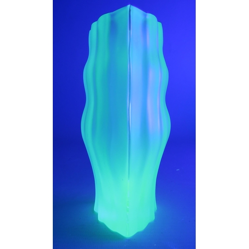 217 - Desna art deco style nude lady blue uranium glass vase, 5 3/4