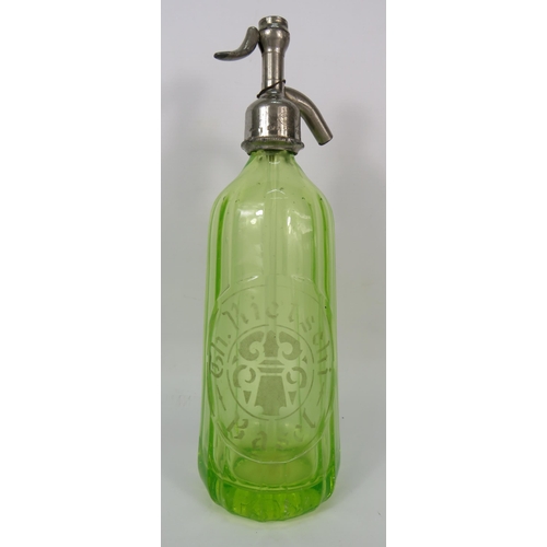 227 - Vintage french uranium glass soda syphon, 12.5