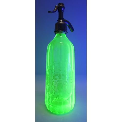 227 - Vintage french uranium glass soda syphon, 12.5