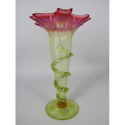 231 - Antique uranium, opaline, vaseline and cranberry glass vase. 7 3/4