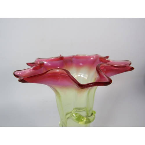 231 - Antique uranium, opaline, vaseline and cranberry glass vase. 7 3/4