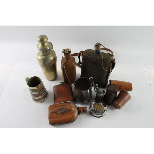 571 - Assorted Breweriana Inc Cocktail Shaker, Leather Bound Hip Flask, Etc Joblot 639570