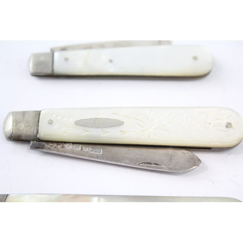 601 - 3 x Antique .925 Sterling Silver MOP Fruit Knives (56g) 2331473